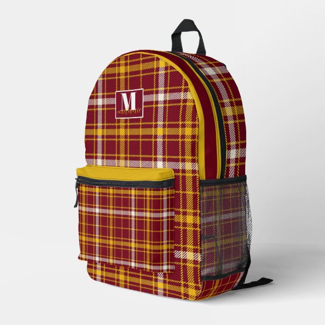 Mochila Impresa Minnesota maroon and gold pattern Tartan Plaid (Esquina derecha trasera )