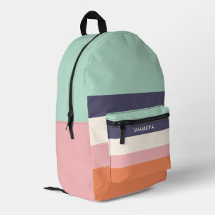 Mochila Impresa Mint Peach Modern Color Blocks Stripes Personalize