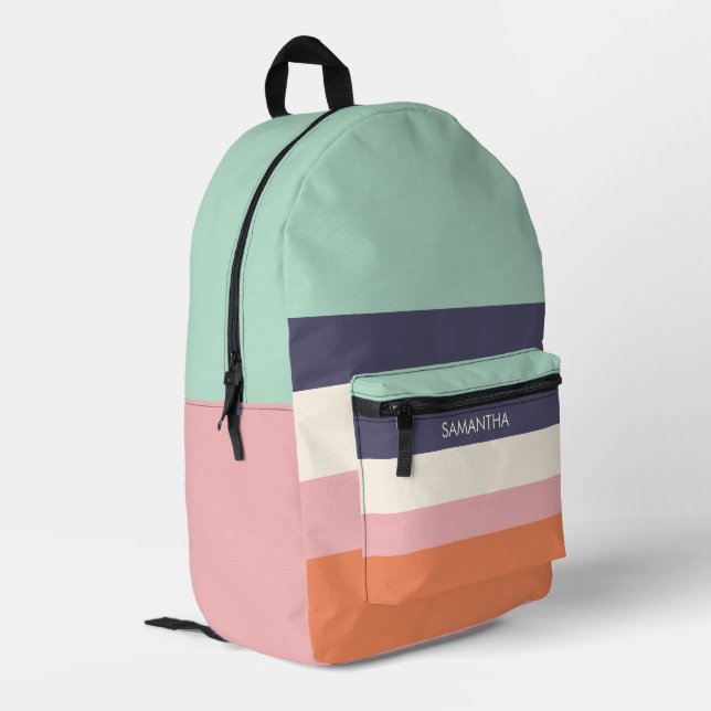 Mochila Impresa Mint Peach Modern Color Blocks Stripes Personalize (Esquina izquierda trasera)