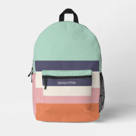 Mochila Impresa Mint Peach Modern Color Blocks Stripes Personalize