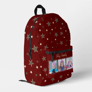 Mochila Impresa Mis Fotos Familiares y con Estrellas sobre Burdeos