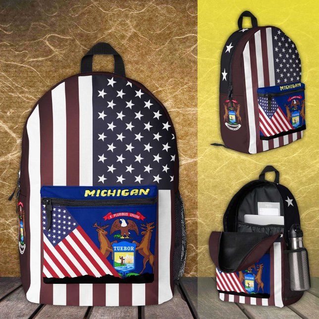Mochila Impresa Mochigan de Michigan, bandera estadounidense vinta (Subido por el creador)