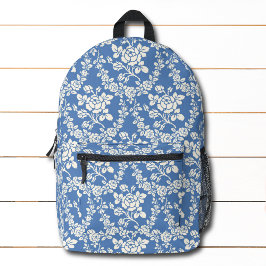 Mochila Impresa Moda botánica del patrón floral blanco azul francé