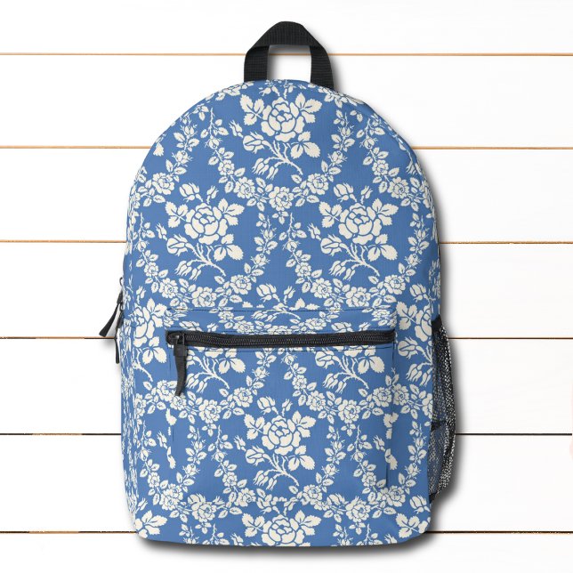 Mochila Impresa Moda botánica del patrón floral blanco azul francé (Subido por el creador)