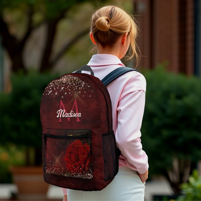 Mochila Impresa Moda flor roja imitación purpurina oro monograma (Subido por el creador)