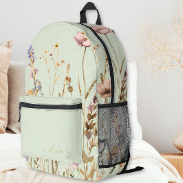 Mochila Impresa Moda Floral Pattern Personalizado Sage Green Gold 