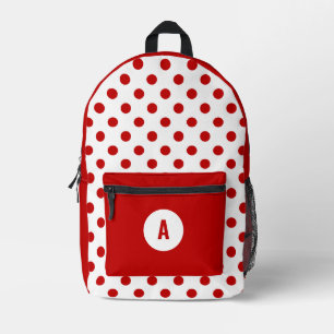 Mochila Impresa Moda Fondo Blanco Rojo Punto Polka