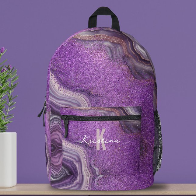Mochila Impresa Moda Glam Elegant Purpurina púrpura Agate Marble (Subido por el creador)