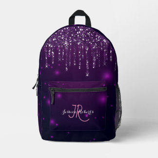Mochila Impresa Moda Monograma Girly Purpurinas Púrpura Caliente