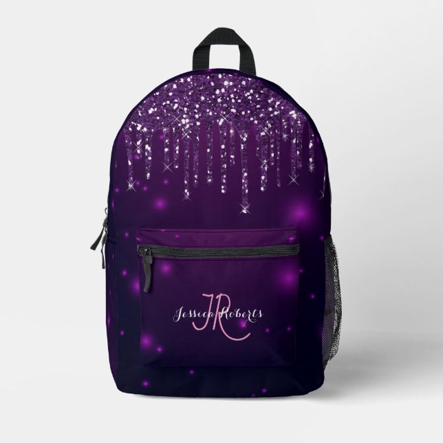 Mochila Impresa Moda Monograma Girly Purpurinas Púrpura Caliente (Anverso)