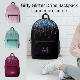 Mochila Impresa Moda Monograma Girly Purpurinas Púrpura Caliente