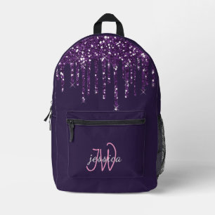 Mochila Impresa Moda Monograma Girly Purpurinas Púrpura Caliente