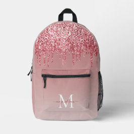 Mochila Impresa Moda Monograma Girly Rosa Oro Purpurinas Dris