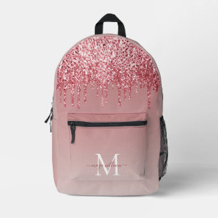 Mochila Impresa Moda Monograma Girly Rosa Oro Purpurinas Dris