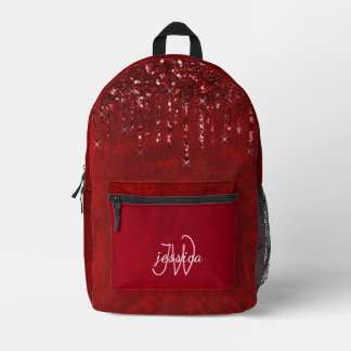 Mochila Impresa Moda Monograma Gotas de Purpurina rojo caliente
