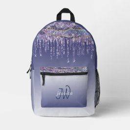 Mochila Impresa Moda Monograma Marble Azul Purpurina Perforaciones