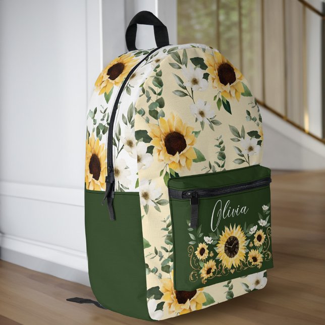 Mochila Impresa Moda Nombre del guión del Personalizado del patrón (Chic Sunflower Floral Pattern Custom Script Name Printed Backpack)