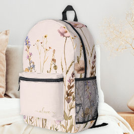 Mochila Impresa Moda Patrón Floral Personalizado Oro Nombre Flor