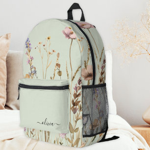 Mochila Impresa Moda Patrón Floral Personalizado Script Nombre Sag