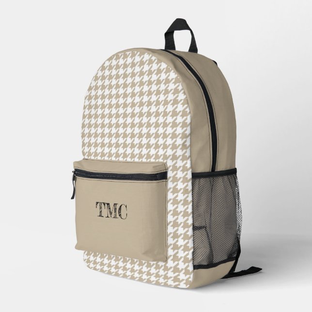 Mochila Impresa Moda Preppy Houndstoth Beige White INITIALS (Esquina derecha trasera )
