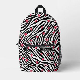 Mochila Impresa Moda Rojo Corazón Rojo Negro y Zebra Blanca Imprim