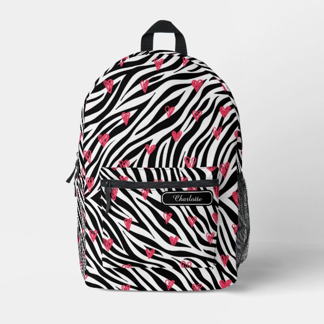 Mochila Impresa Moda Rojo Corazón Rojo Negro y Zebra Blanca Imprim (Anverso)