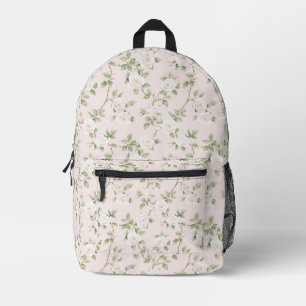 Mochila Impresa Moda Romántica Floral Blanca Rosa