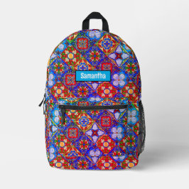 Mochila Impresa Moda talavera mexicana azulejos púrpura azul monog