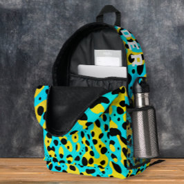Mochila Impresa Moda Trendy Patrón Y Nombre De Leopardo Turquesa