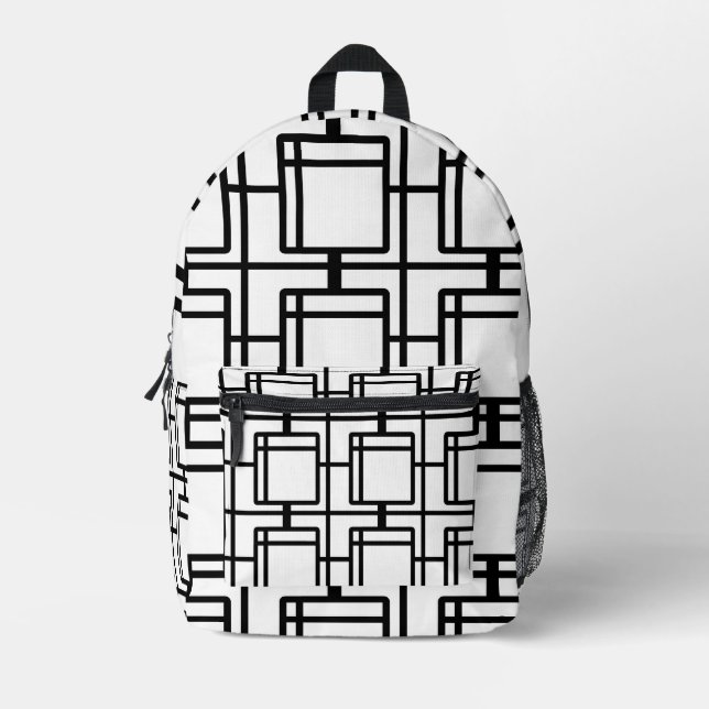 Mochila Impresa Modern Black and White Abstract Geometric Art Back (Anverso)