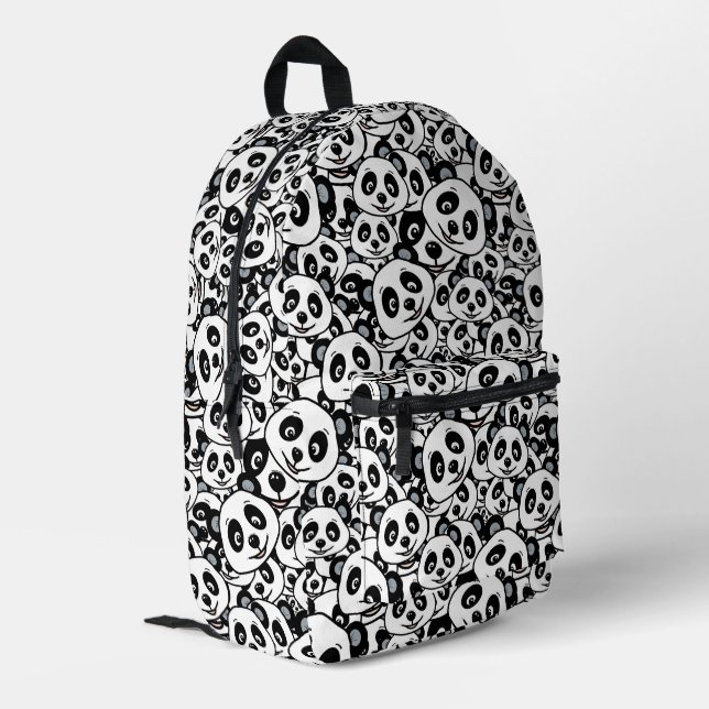 Mochila Impresa Modern Black and White Cute Panda Bear Pattern (Esquina izquierda trasera)