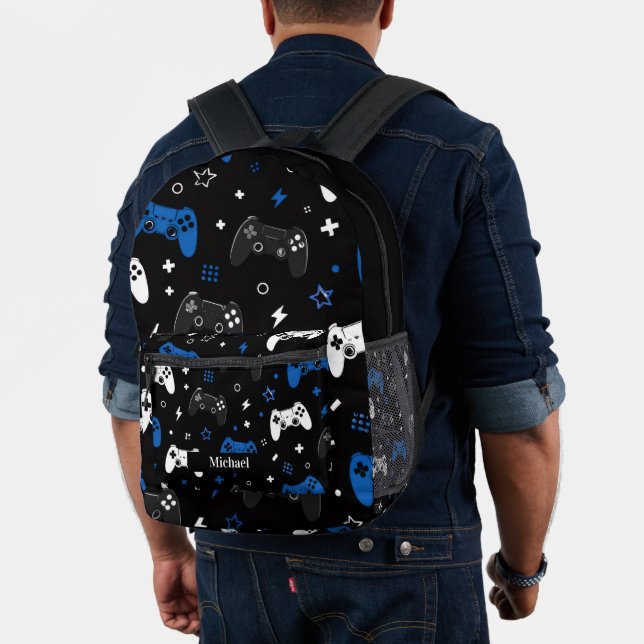 Mochila Impresa Modern Black, Blue and White Video Game Gamer  (Insitu (Modelo))