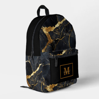 Mochila Impresa Modern Black & Gold Monogram Name 
