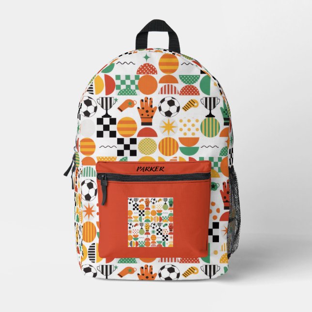 Mochila Impresa Modern Custom Name Soccer Football Pattern Printed (Anverso)