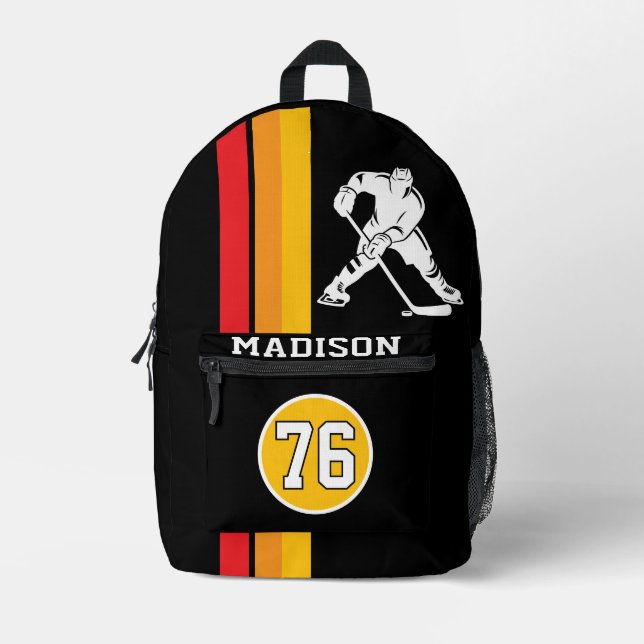 Mochila Impresa Modern Personalized Ice Hockey Player Name Number (Anverso)