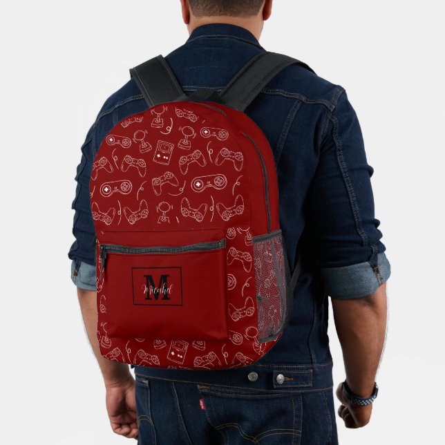 Mochila Impresa Modern Red and White Video Game Gamer  (Insitu (Modelo))