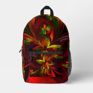 Mochila Impresa Modern Red Green Floral Abstract Art Pattern #05