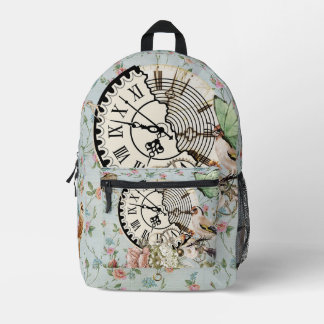 Mochila Impresa Modern rustic antique clock Blue floral pattern