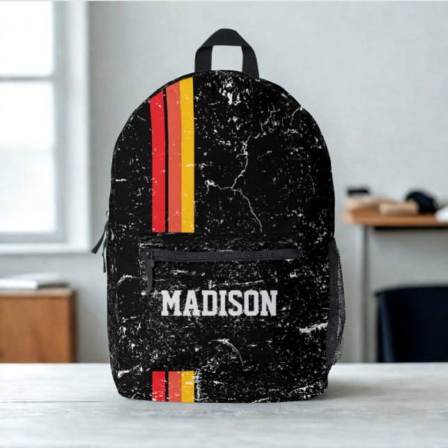 Mochila Impresa Modern Rustic Custom Name | Red Orange Yellow Line (Modern custom name rustic vintage red orange yellow backpack. )