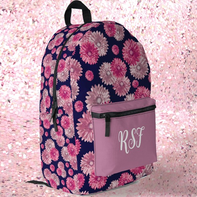 Mochila Impresa Moderna floral rosa y azul marino Girly (Subido por el creador)