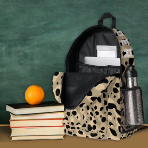 Mochila Impresa Moderno Elegante Patrón De Leopardo Sepia Y Nombre