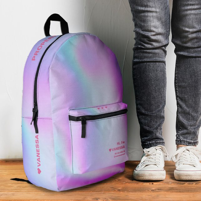 Mochila Impresa Moderno Holográfico Azul Púrpura Pink Estilo (Modern Holographic Blue Purple Pink Stylish Printed Backpack
)
