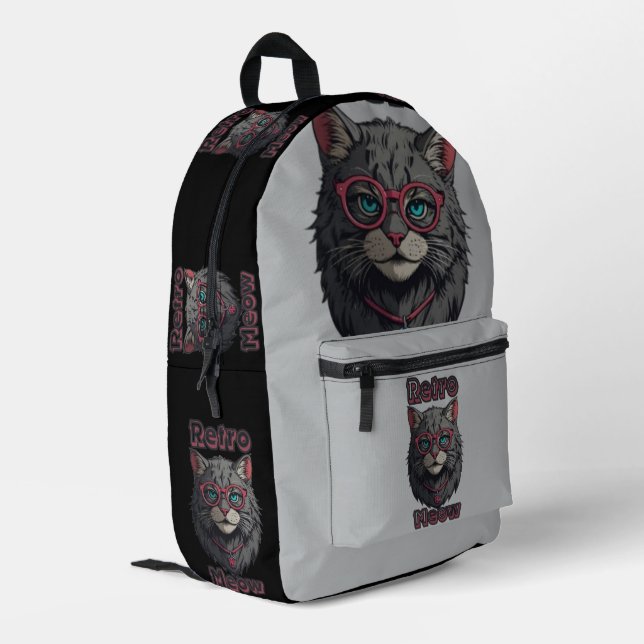 Mochila Impresa Moderno Ilustracion Retro Wild GrayCat (Esquina izquierda trasera)