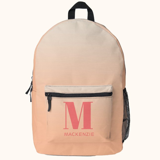 Mochila Impresa Moderno Monograma Denominación Inicial Gradiente D (Peach gradient modern typography personalized monogram name initial backpack)