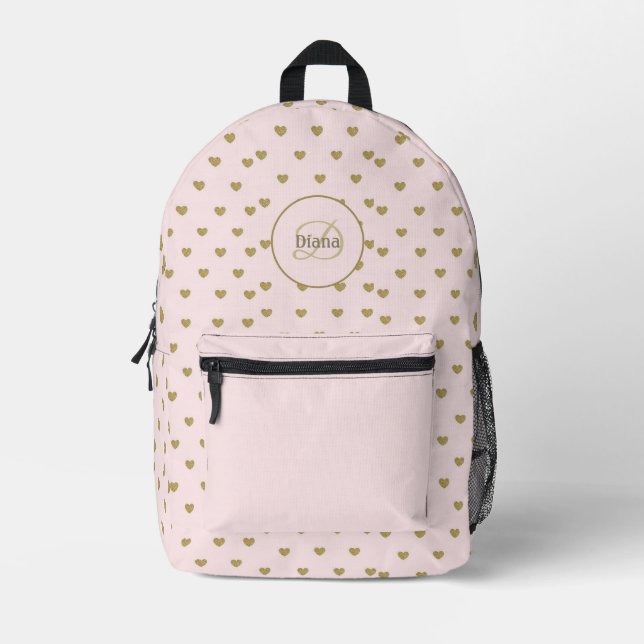 Mochila Impresa Moderno Rubor Pink Initials Monograma elegante (Anverso)