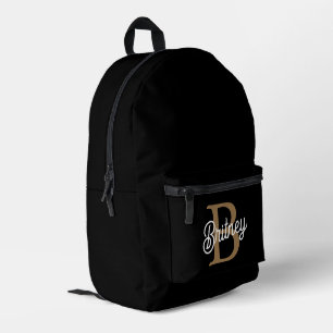 Mochila Impresa Moderno y elegante nombre de monograma Black Gold 