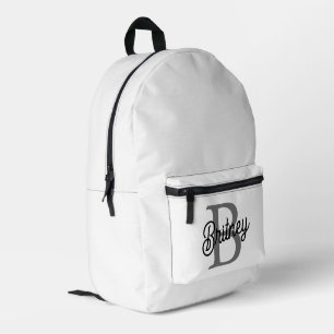 Mochila Impresa Moderno y elegante nombre de monograma guión gris 