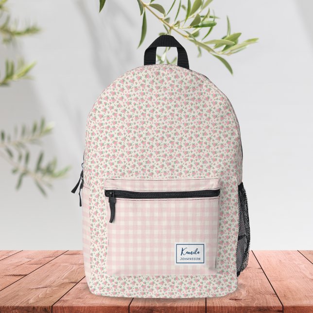 Mochila Impresa Moderno y elegante Pastel Rosa Beige Floral Gingha (Subido por el creador)