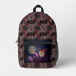 Mochila Impresa Monarca y Luna Púrpura Naranja Abstracto