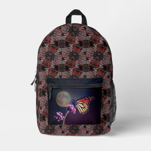 Mochila Impresa Monarca y Luna Púrpura Naranja Abstracto